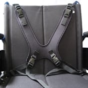 Therafin Butterfly Chest Harness shown mounted on a manual wheelchair