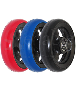4 x 1 in. Shox® Hollow Spoke Wheelchair Caster Wheel - angled view shown of all three color options