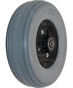 8 x 2.25 in. Wheelchair Caster Wheel with Solid Urethane Tire - Angled view of gray tire shown