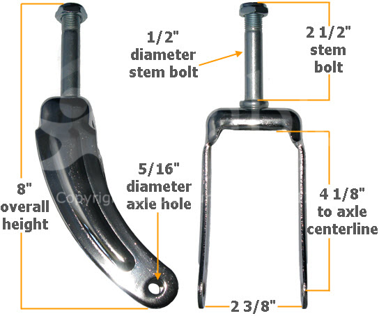  8 in. Chrome Steel Wheelchair Caster Fork – E&J Type - Dimensions
