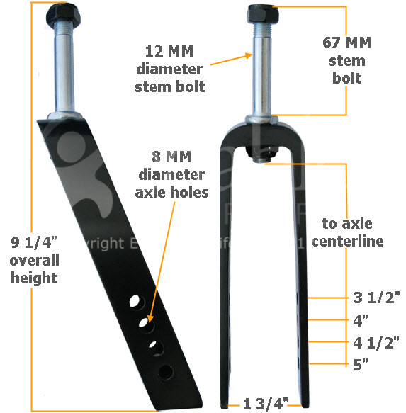 7 in. Aluminum Wheelchair Fork With 67MM x 12MM Stem & Nut - pr