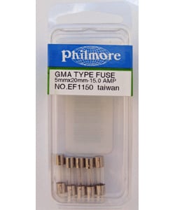 Glass Fuse - 15 AMP GMA Type 5mm X 20mm Pack of 5