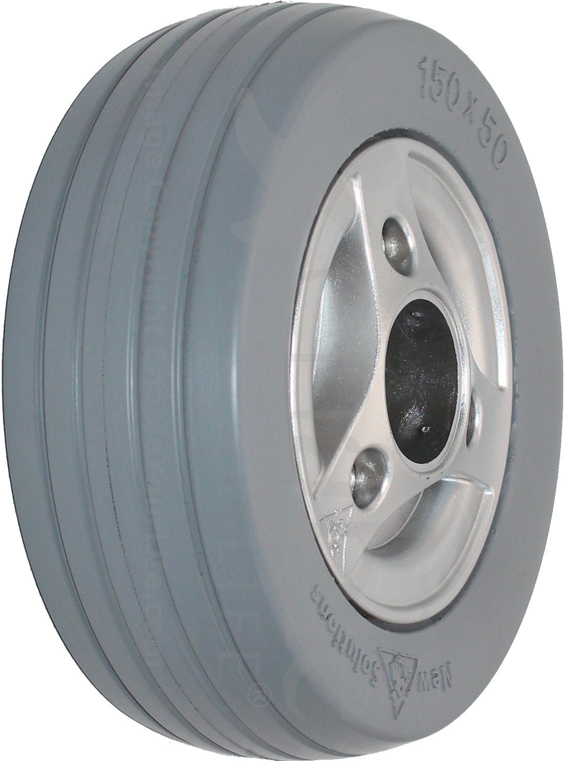 6 x 2 in. (150 x 50) Permobil M300 and M400 Replacement Wheelchair Caster Wheel with Gray Tire (Compare to Permobil Part 1830337) - Angled view shown