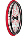 24 in. (540) Spinergy 18 Spoke Spox Wheelchair Wheel and Tire -  Shown with Red Shox tire and vinyl covered pushrim