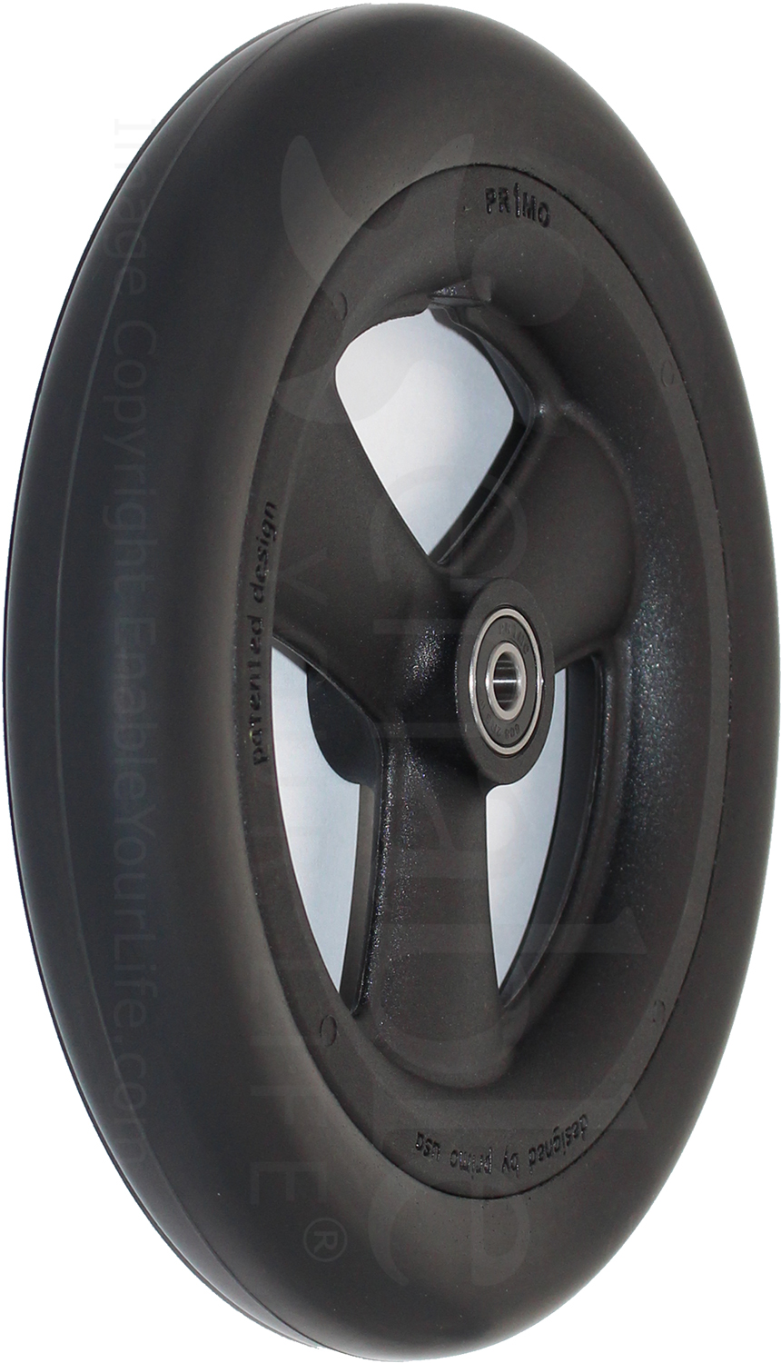 8 x 1 1/4 in. Primo Hollow Spoke Wheelchair Caster with Urethane Tire - Angled view shown