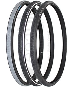 24 x 1in. (25-540) Schwalbe Marathon Plus Evolution Wheelchair Tire - angled view of all three options shown