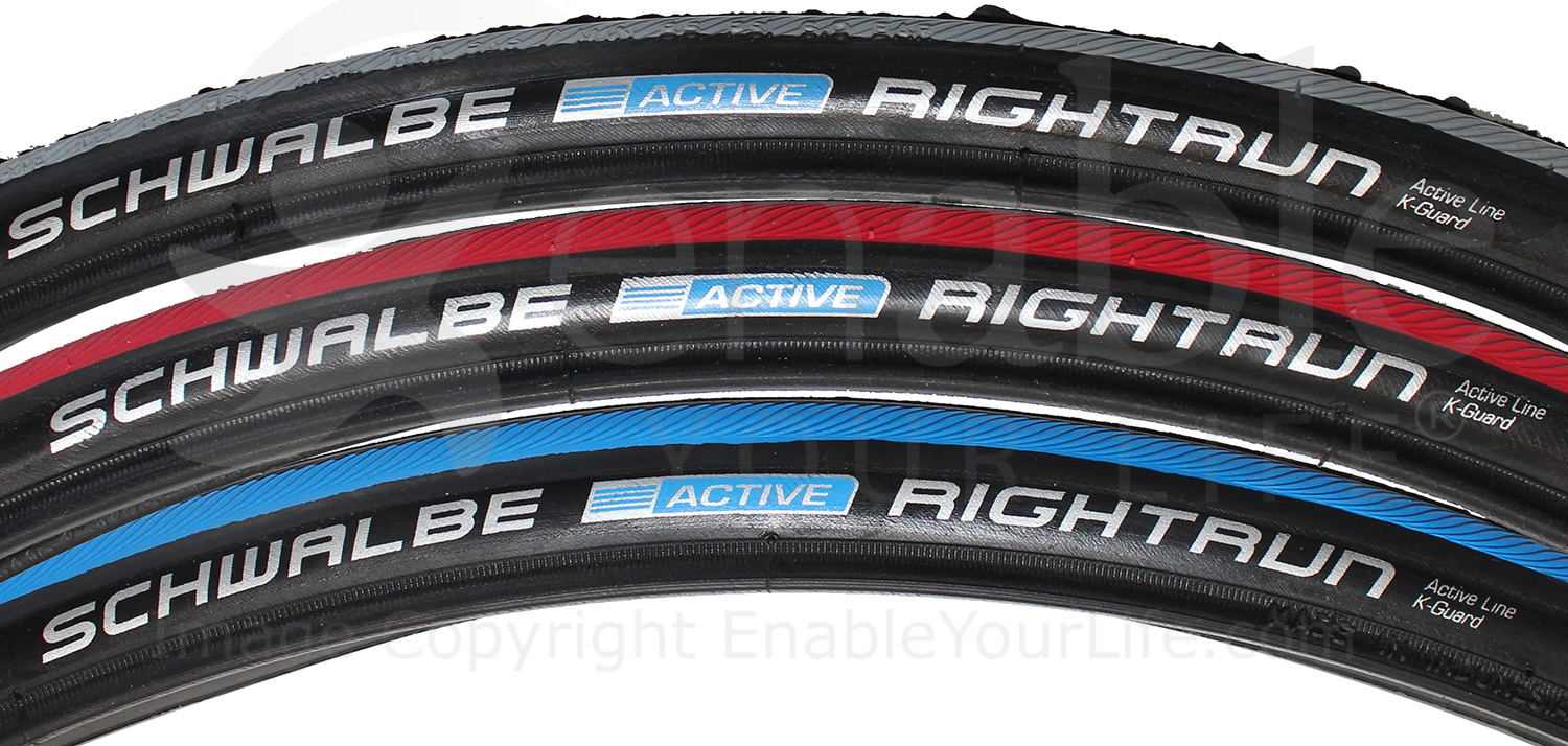 2 x Schwalbe Rightrun Wheelchair Tyre 24 x1.00 Tubes PV Black And Blue 